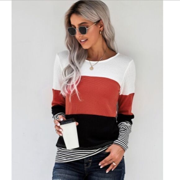 Colorblock Splicing Stripes Top - Picture 2 of 8